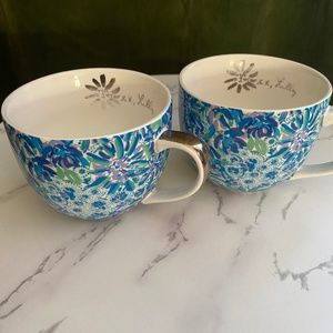 Lilly Pulitzer Blue Lion Coffee Tea Mugs Set of 2